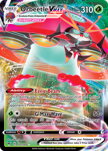 Pokémonkaart 021/185 - Orbeetle VMAX - Vivid Voltage - [Rare Holo VMAX]