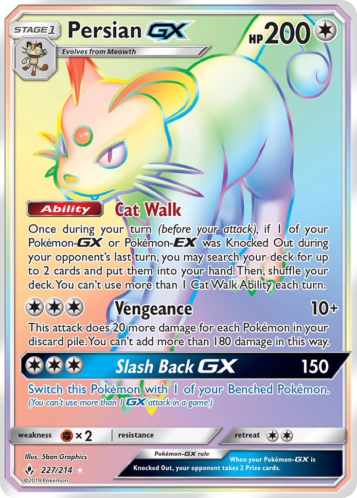 Pokémonkaart 227/214 - Persian-GX - Unbroken Bonds - [Rare Rainbow]