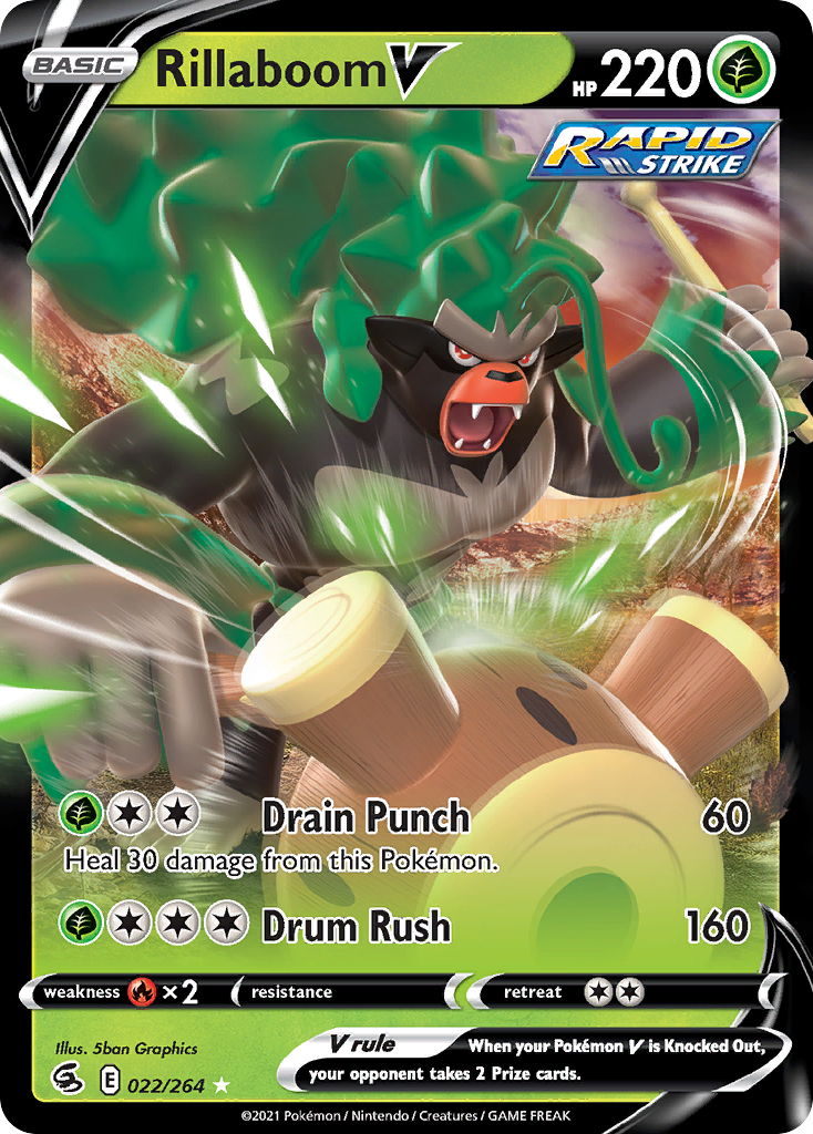 Pokémonkaart 022/264 - Rillaboom V - Fusion Strike - [Rare Holo V]