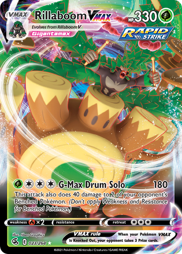 Pokémonkaart 023/264 - Rillaboom VMAX - Fusion Strike - [Rare Holo VMAX]