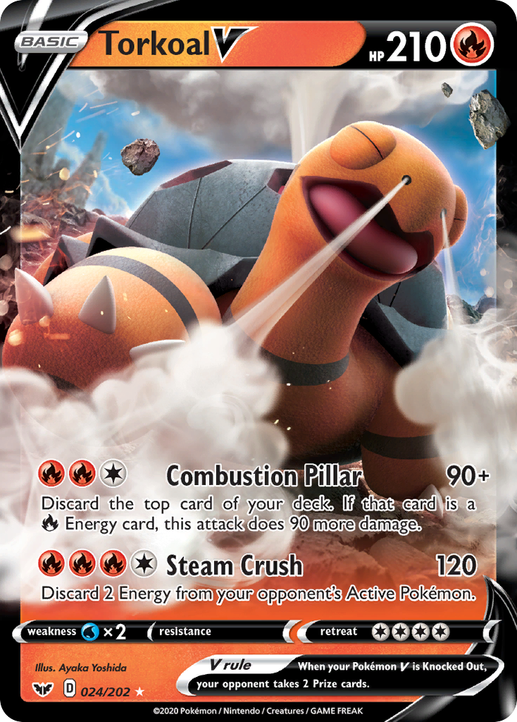 Pokémonkaart 024/202 - Torkoal V - Sword & Shield - [Rare Holo V]