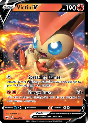 Pokémonkaart 025/202 - Victini V - Sword & Shield - [Rare Holo V]
