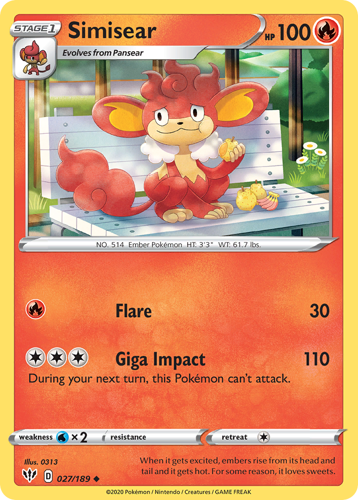 Pokémonkaart 027/189 - Simisear - Darkness Ablaze - [Uncommon]