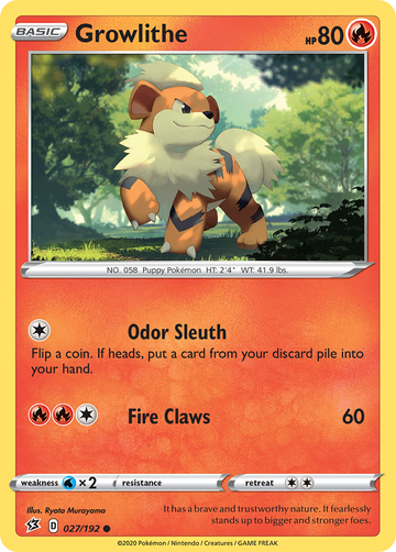 Pokémonkaart 027/192 - Growlithe - Rebel Clash - [Common]