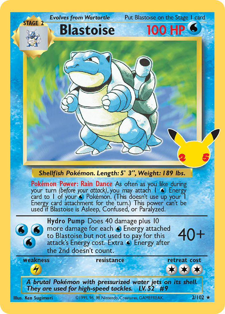 Pokémonkaart 002/102 - Blastoise - Celebrations: Classic Collection - [Classic Collection]