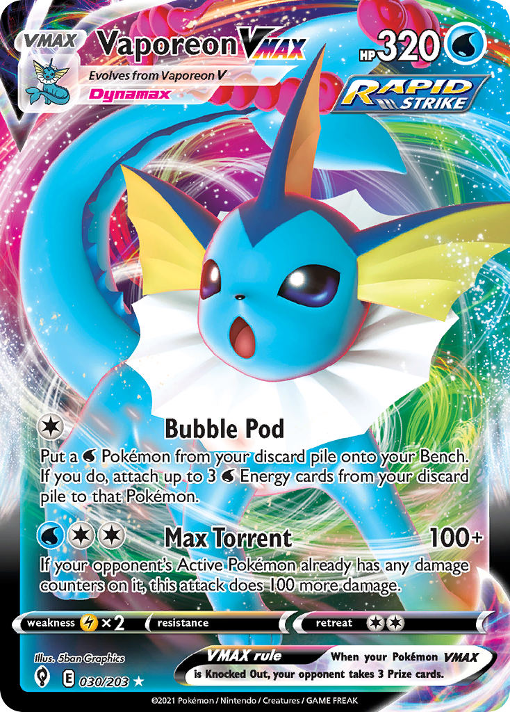 Pokémonkaart 030/203 - Vaporeon VMAX - Evolving Skies - [Rare Holo VMAX]