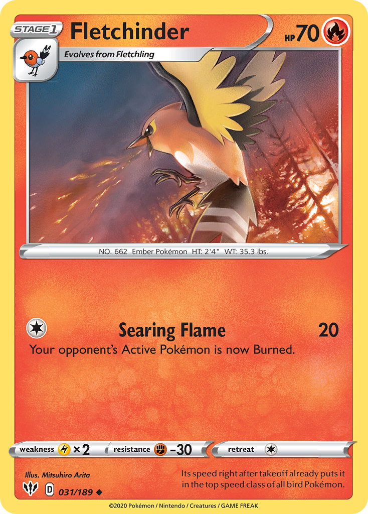 Pokémonkaart 031/189 - Fletchinder - Darkness Ablaze - [Uncommon]
