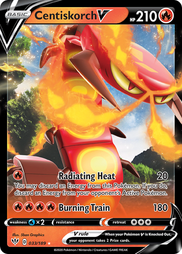 Pokémonkaart 033/189 - Centiskorch V - Darkness Ablaze - [Rare Holo V]