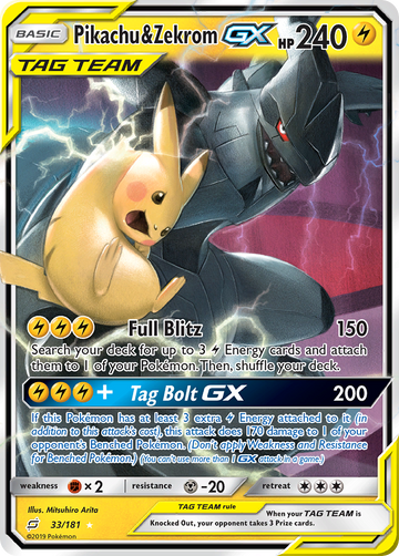 Pokémonkaart 033/181 - Pikachu & Zekrom-GX - Team Up - [Rare Holo GX]