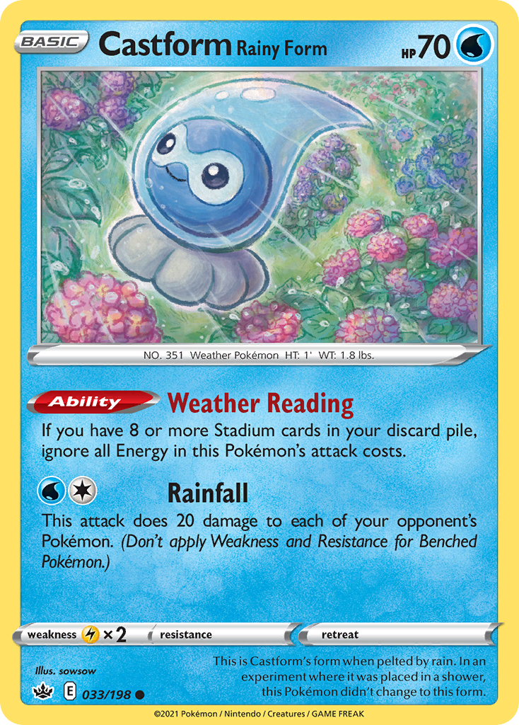 Pokémonkaart 033/198 - Castform Rainy Form - Chilling Reign - [Common]
