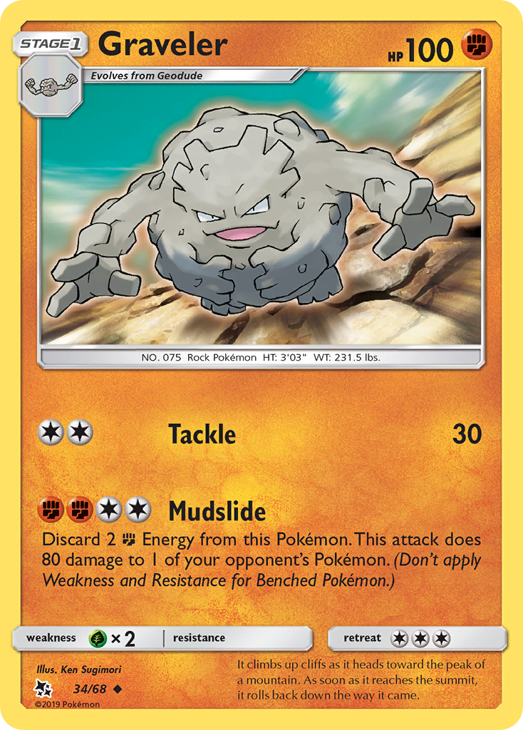 Pokémonkaart 034/068 - Graveler - Hidden Fates - [Uncommon]