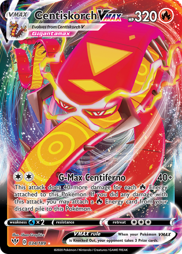 Pokémonkaart 034/189 - Centiskorch VMAX - Darkness Ablaze - [Rare Holo VMAX]