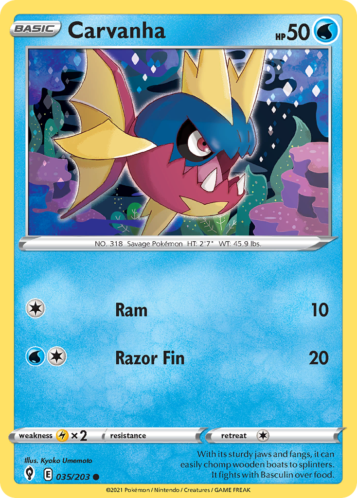 Pokémonkaart 035/203 - Carvanha - Evolving Skies - [Common]