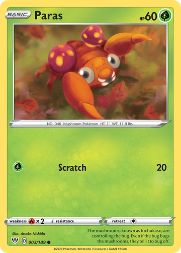 Pokémonkaart 003/189 - Paras - Darkness Ablaze - [Common]