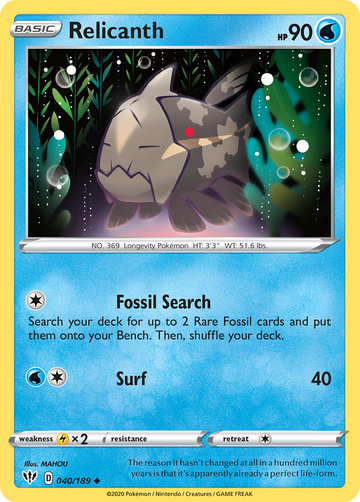 Pokémonkaart 040/189 - Relicanth - Darkness Ablaze - [Uncommon]