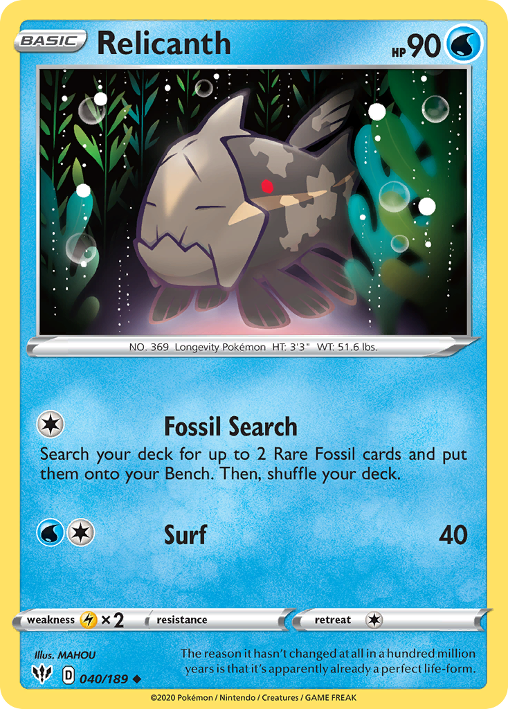 Pokémonkaart 040/189 - Relicanth - Darkness Ablaze - [Uncommon]