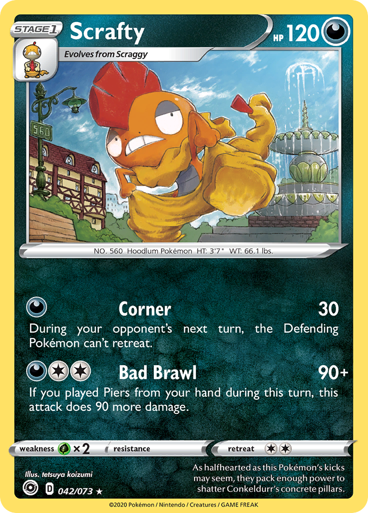 Pokémonkaart 042/073 - Scrafty - Champion's Path - [Rare Holo]