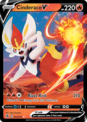 Pokémonkaart 043/264 - Cinderace V - Fusion Strike - [Rare Holo V]