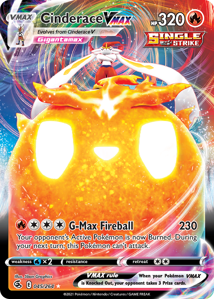 Pokémonkaart 045/264 - Cinderace VMAX - Fusion Strike - [Rare Holo VMAX]