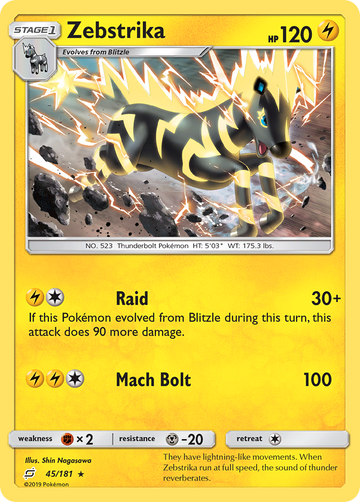 Pokémonkaart 045/181 - Zebstrika - Team Up - [Rare]