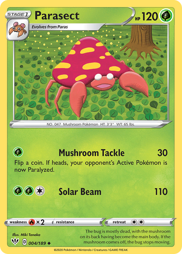 Pokémonkaart 004/189 - Parasect - Darkness Ablaze - [Uncommon]
