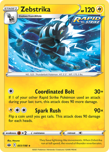 Pokémonkaart 051/198 - Zebstrika - Chilling Reign - [Rare]