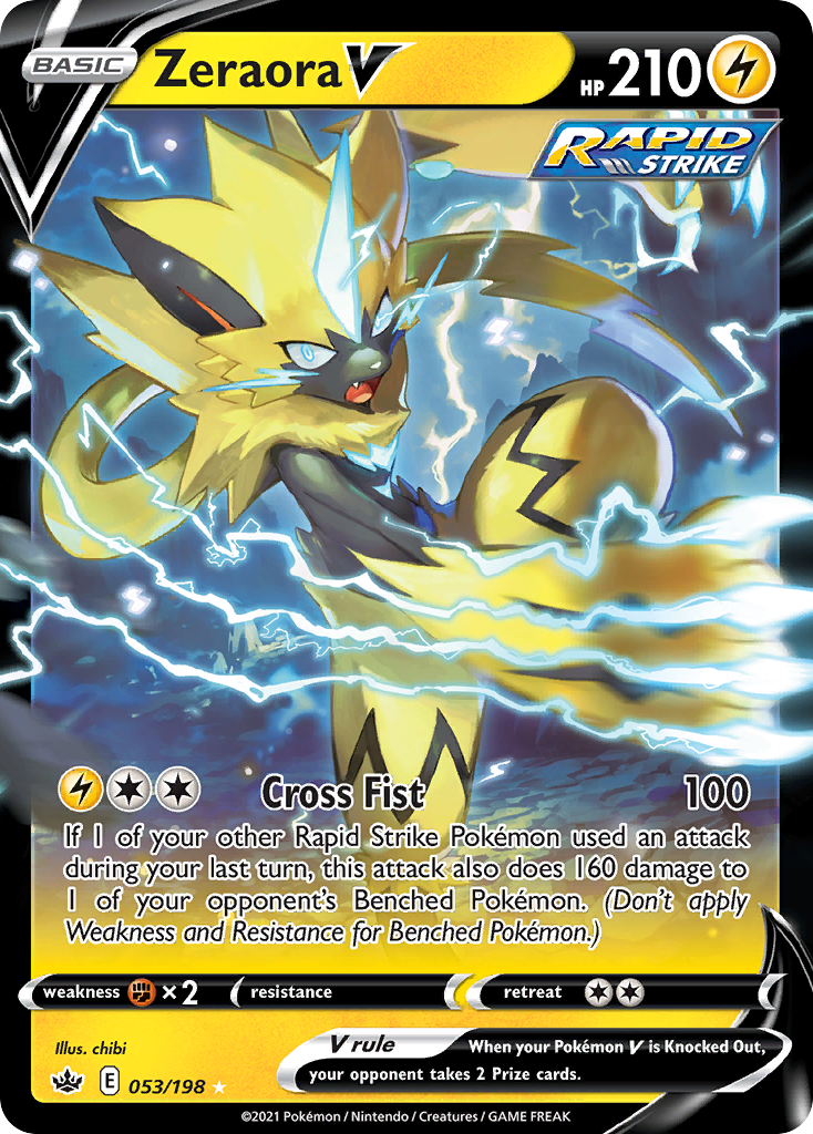 Pokémonkaart 053/198 - Zeraora V - Chilling Reign - [Rare Holo V]