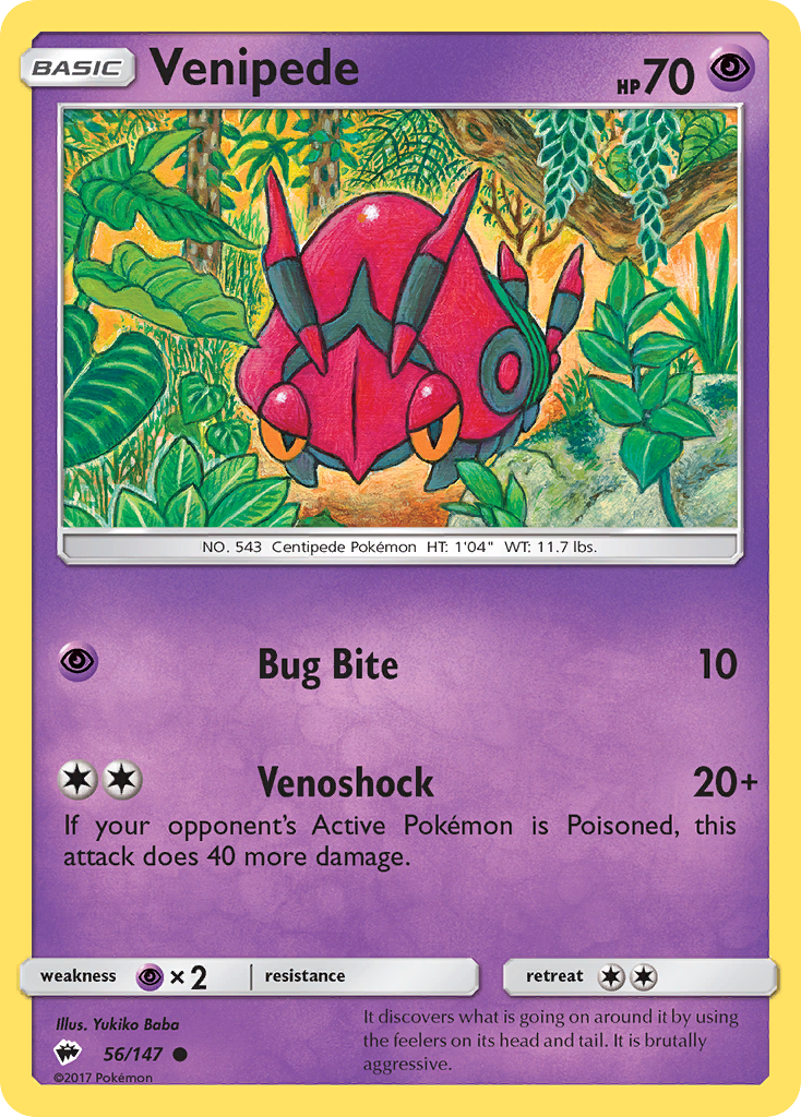 Pokémonkaart 056/147 - Venipede - Burning Shadows - [Common]