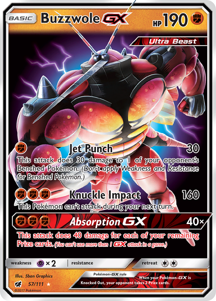 Pokémonkaart 057/111 - Buzzwole-GX - Crimson Invasion - [Rare Holo GX]