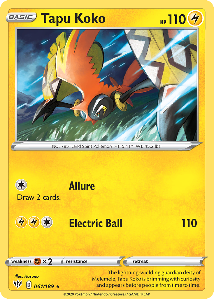 Pokémonkaart 061/189 - Tapu Koko - Darkness Ablaze - [Rare Holo]