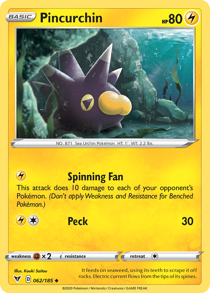 Pokémonkaart 062/185 - Pincurchin - Vivid Voltage - [Uncommon]