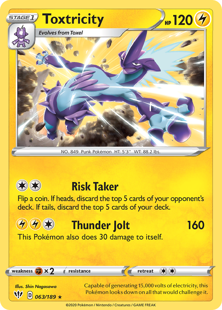 Pokémonkaart 063/189 - Toxtricity - Darkness Ablaze - [Rare Holo]