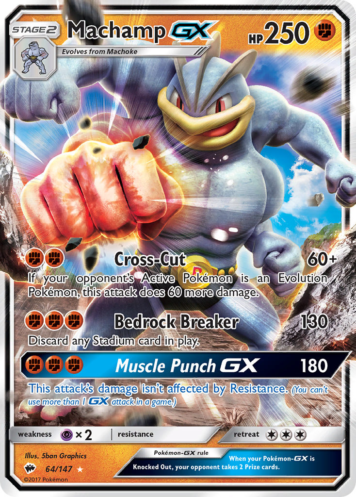 Pokémonkaart 064/147 - Machamp-GX - Burning Shadows - [Rare Holo GX]