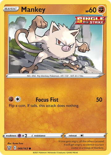 Pokémonkaart 066/163 - Mankey - Battle Styles - [Common]
