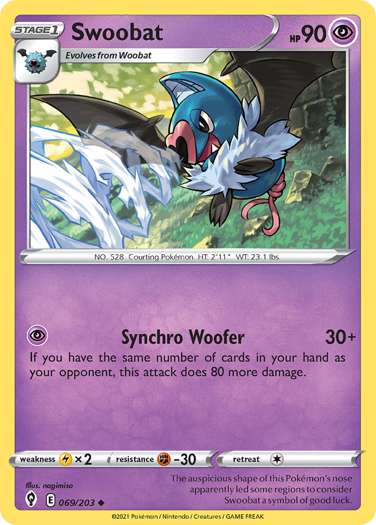 Pokémonkaart 069/203 - Swoobat - Evolving Skies - [Uncommon]