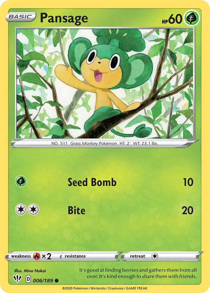 Pokémonkaart 006/189 - Pansage - Darkness Ablaze - [Common]