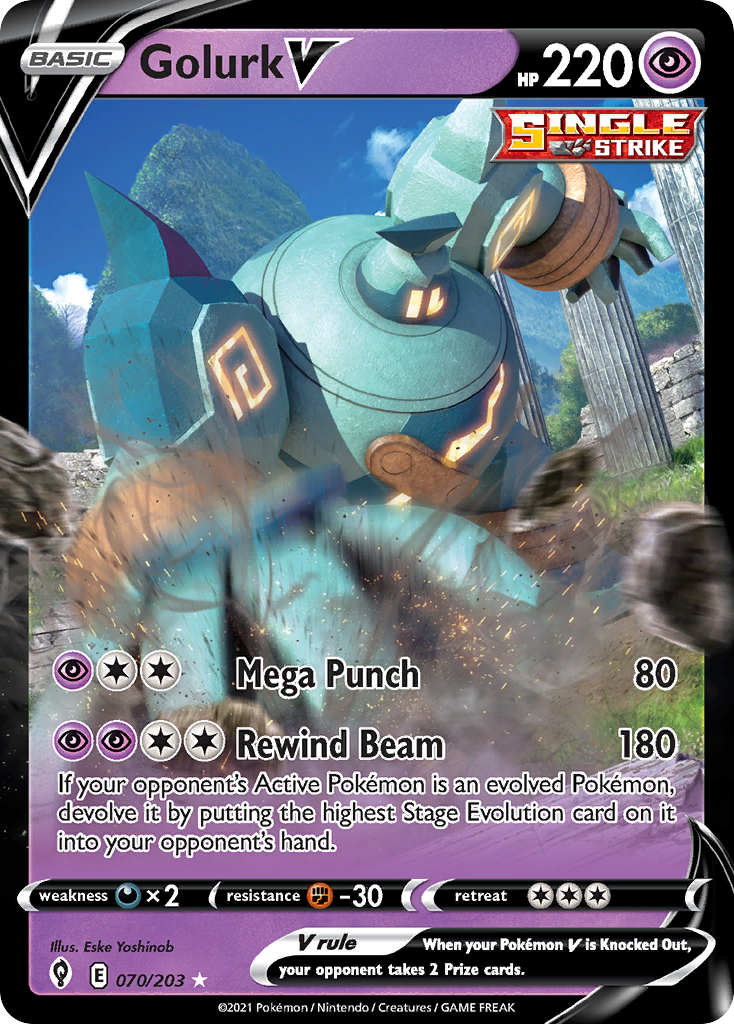 Pokémonkaart 070/203 - Golurk V - Evolving Skies - [Rare Holo V]