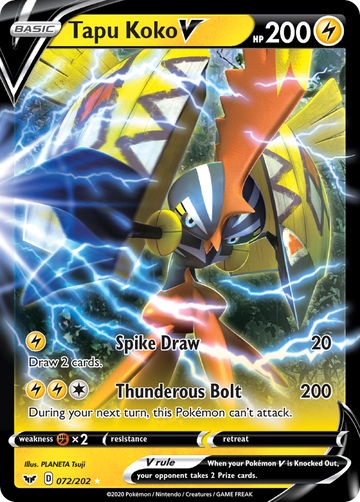 Pokémonkaart 072/202 - Tapu Koko V - Sword & Shield - [Rare Holo V]