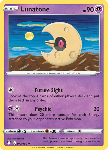 Pokémonkaart 072/189 - Lunatone - Darkness Ablaze - [Uncommon]