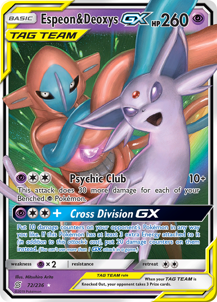 Pokémonkaart 072/236 - Espeon & Deoxys-GX - Unified Minds - [Rare Holo GX]