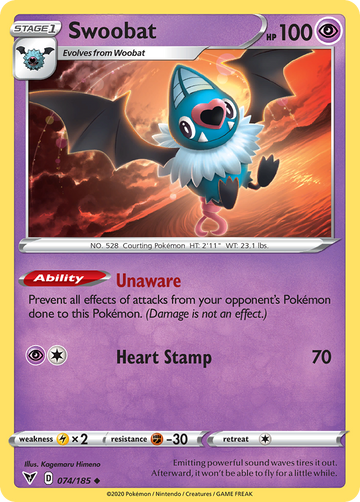 Pokémonkaart 074/185 - Swoobat - Vivid Voltage - [Uncommon]