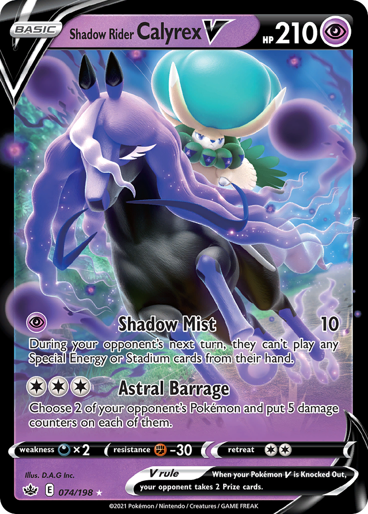 Pokémonkaart 074/198 - Shadow Rider Calyrex V - Chilling Reign - [Rare Holo V]