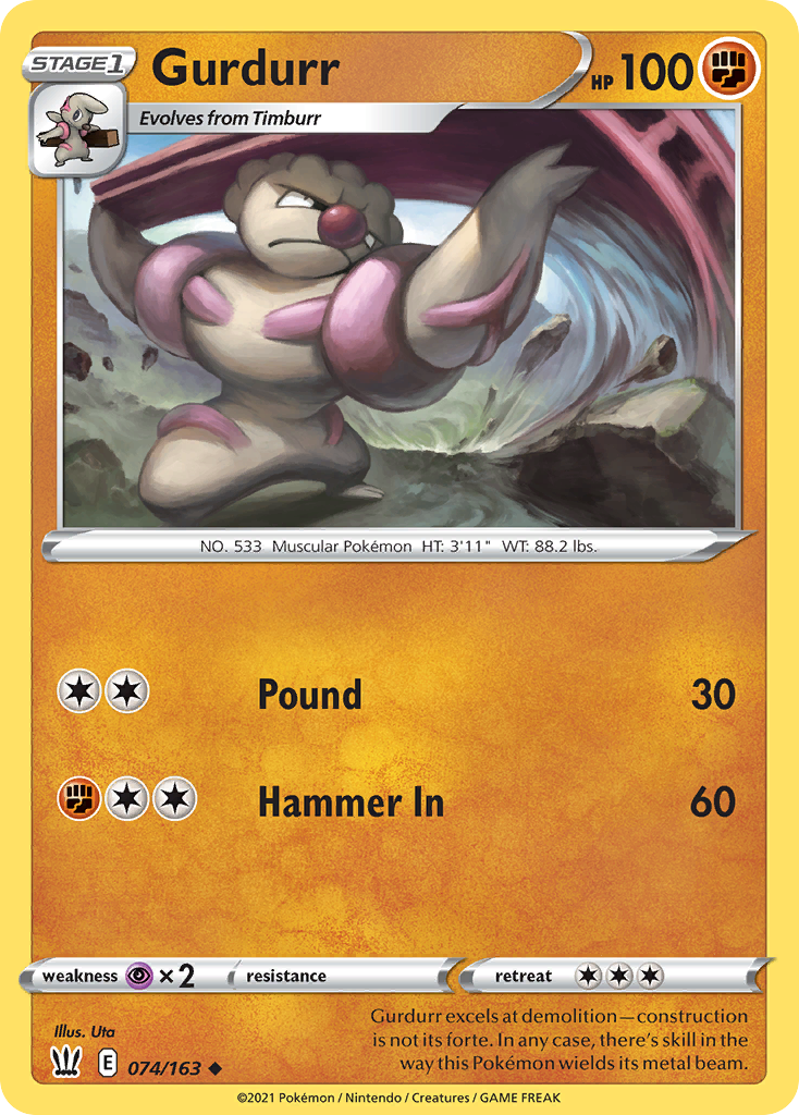 Pokémonkaart 074/163 - Gurdurr - Battle Styles - [Uncommon]