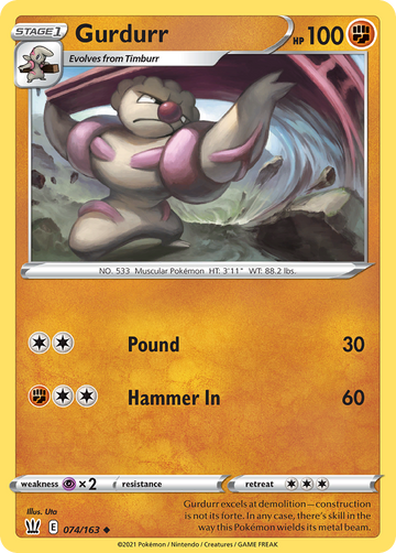 Pokémonkaart 074/163 - Gurdurr - Battle Styles - [Uncommon]