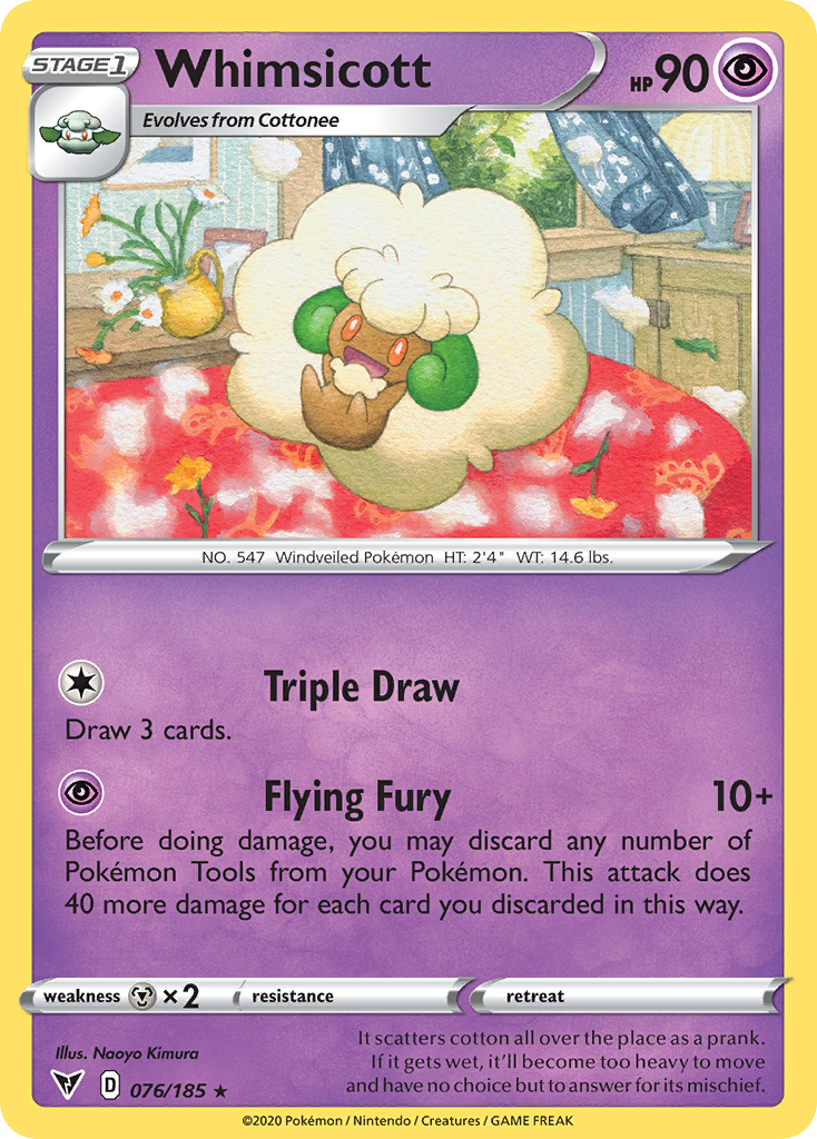 Pokémonkaart 076/185 - Whimsicott - Vivid Voltage - [Rare]