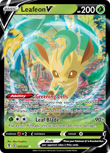Pokémonkaart 007/203 - Leafeon V - Evolving Skies - [Rare Holo V]