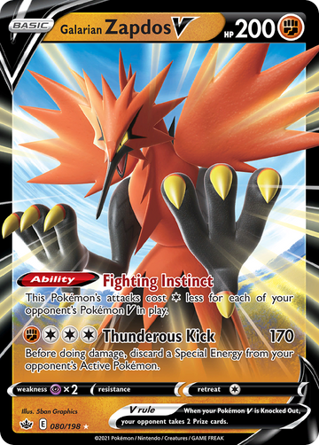 Pokémonkaart 080/198 - Galarian Zapdos V - Chilling Reign - [Rare Holo V]