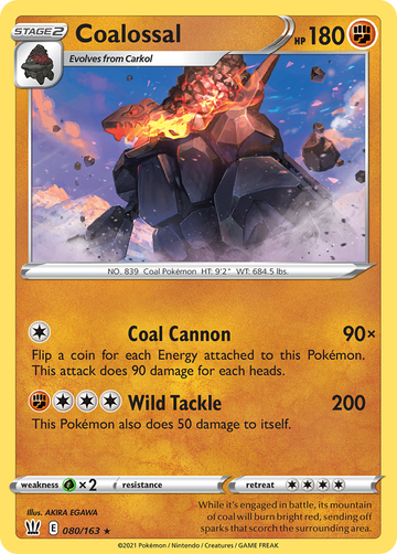 Pokémonkaart 080/163 - Coalossal - Battle Styles - [Rare Holo]