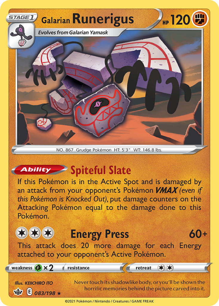 Pokémonkaart 083/198 - Galarian Runerigus - Chilling Reign - [Rare Holo]