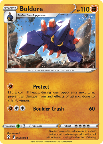 Pokémonkaart 087/203 - Boldore - Evolving Skies - [Uncommon]